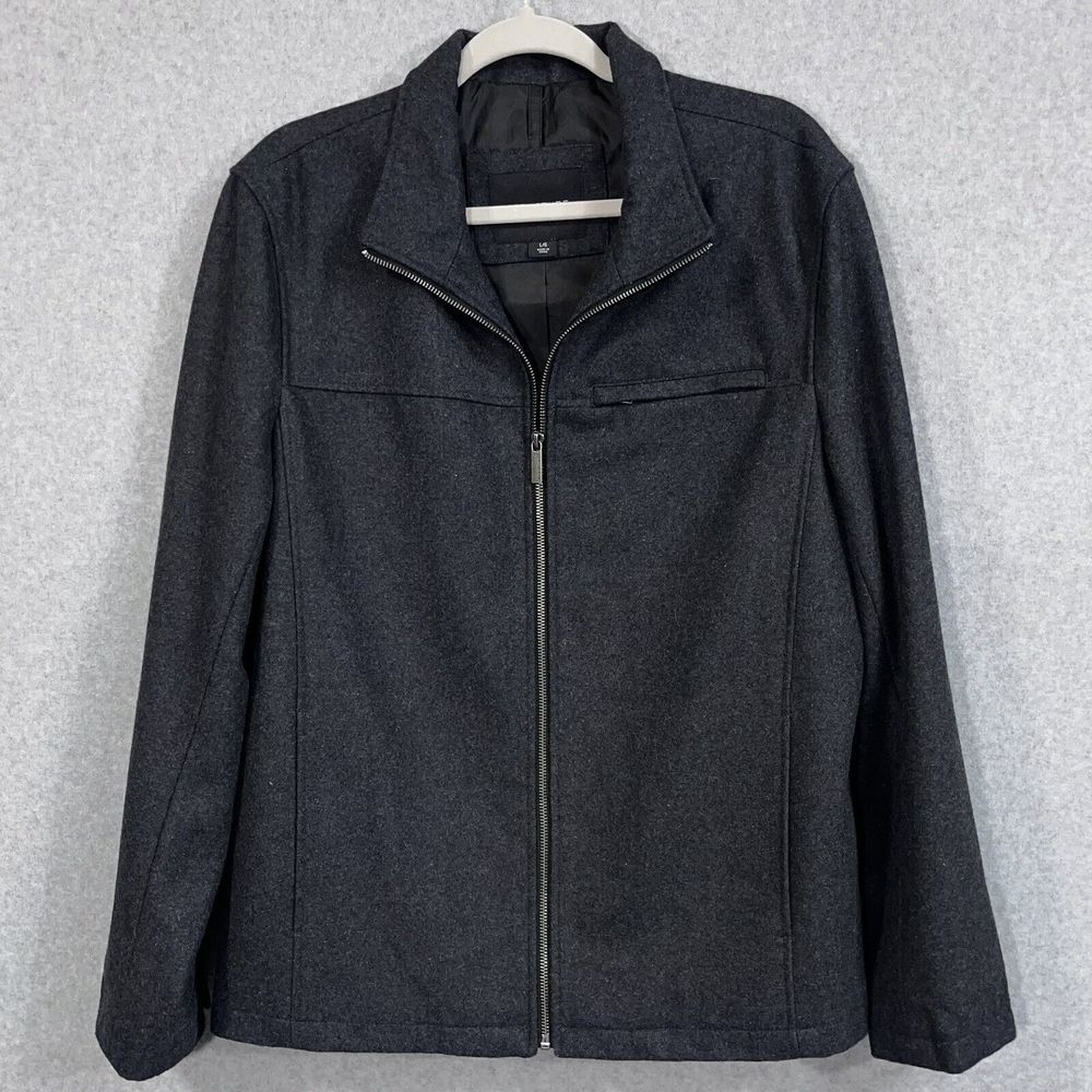 Structure Mens Jacket‎ Wool Blend Large Gray Outerwear Full Zip Collar Pockets